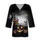 thumbnail image 3 of Blusa de Halloween con botones para mujer, estampado de bruja volando sobre un castillo encantado, manga 3/4, camisa informal con cuello en V, 3 of 4