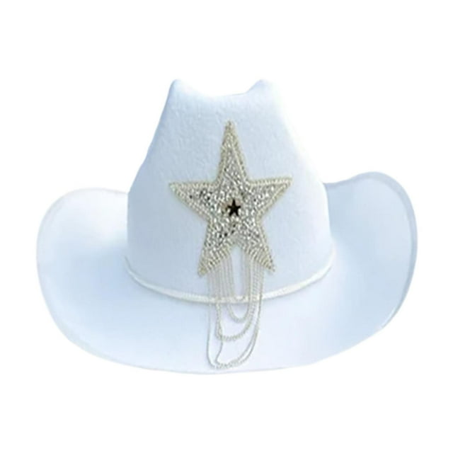 Sombrero de vaquero occidental, accesorio decorativo para cosplay de verano para mujer, para verano y exteriores. Blanco