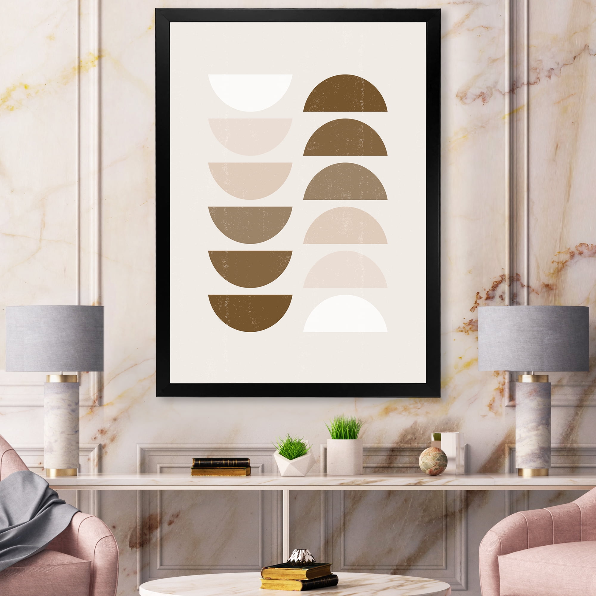 Designart 'Abstract Moon and Sun Geometrics In Terracotta II' Modern Framed Art Print