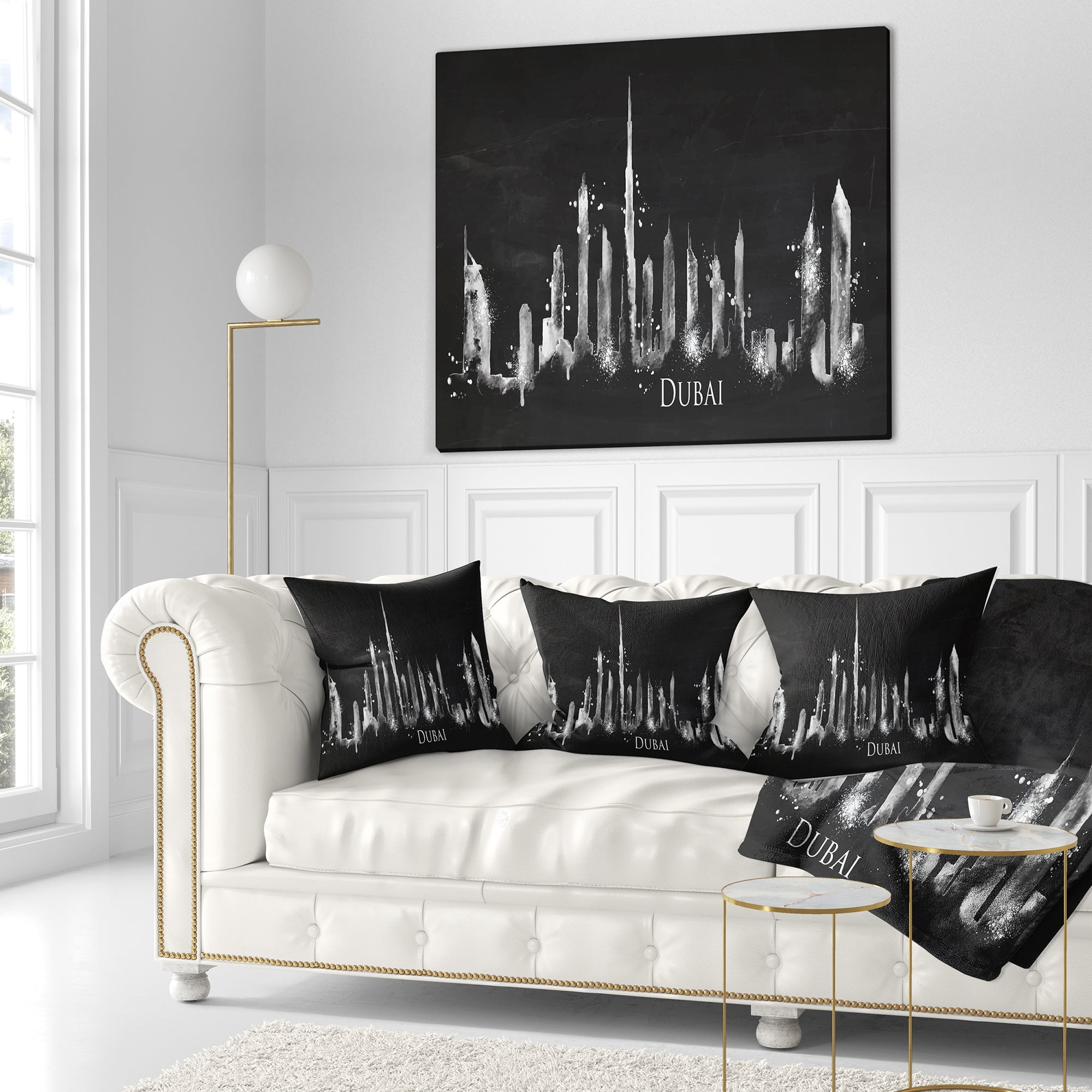Designart Dubai Dark Silhouette - Cityscape Painting Throw Pillow - 16x16