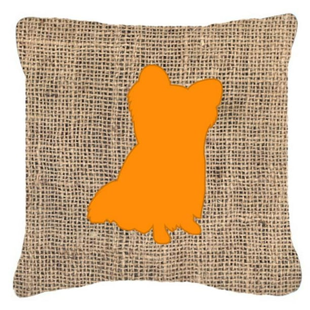Carolines Treasures BB1115-BL-OR-PW1818 Chihuahua Burlap and Orange Indoor  & Outdoor Decorative Fabric Pillow - 18 x 18 in. 