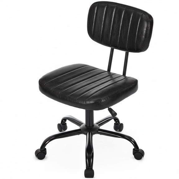 Armless Home Office Desk Chair, Ergonomic Low Back w/ Lumbar Support & Height Adjustable Swivel, PU Leather Computer Task Chair for Small Space, Black