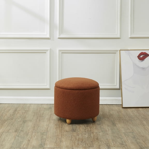 SAFAVIEH Couture Mariabella Modern Faux Shearling Ottoman with Storage, Rust/Natural