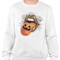 thumbnail image 2 of Pumpkin Lips Halloween Sweatshirt Unisex Large White, 2 of 5