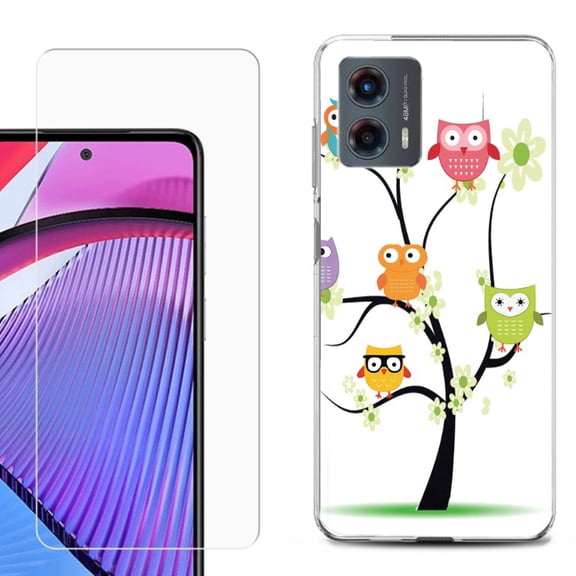 OneToughShield ® Compatible with Motorola Moto G 5G 2023, Shockproof Phone Case, with Tempered Glass Screen Protector - Tree Owl