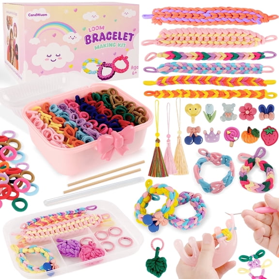 CandWuom Rubber Band Bracelet Making Kit for Girls Gift, Weaving Loom Rainbow Bracelet Kit, Birthday Gifts for Kids 6 7 9 10 11 13 Year Old, 1000 Elastic Cloth Loops
