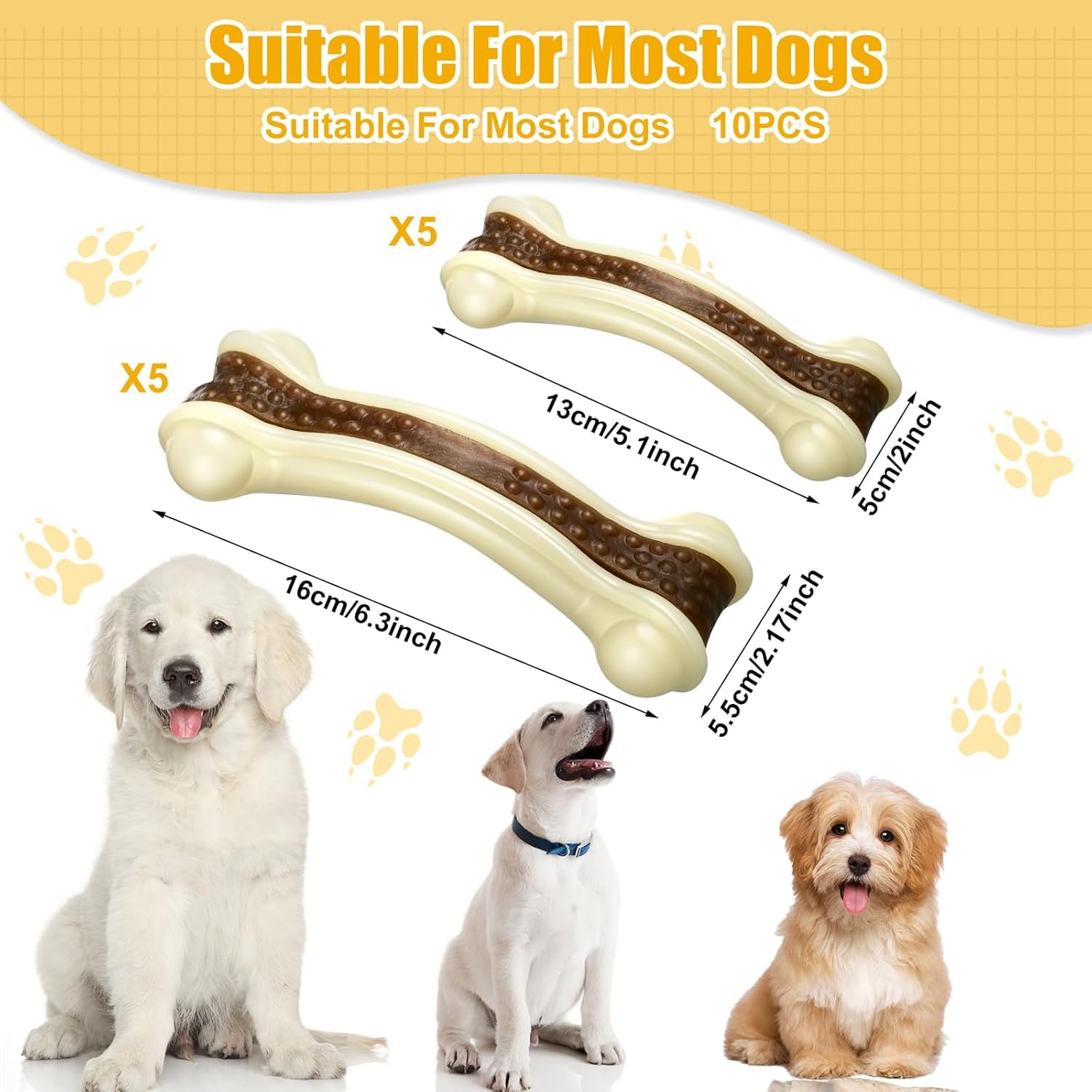 10 Pcs Dog Chew Toys for Aggressive Chewers Nylon Beef Flavor Dog Bones Tough Puppy Teething Toys Puppy Chew Bones for Large/Medium/Small Breed Dogs Puppies