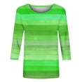 thumbnail image 2 of Womens 3/4 Sleeve Tops, Ladies Trendy Striped Graphic Print Crewneck Tshirts Base Tee Casual T-Shirts, Green-A M, 2 of 6