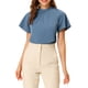 thumbnail image 1 of Blusa casual de manga corta con cuello fruncido INSPIRE CHIC para mujer, con abertura en la espalda, talla XS, color azul grisáceo, 1 of 5