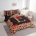 thumbnail image 2 of Manfei Cheetah Print Letter Monogrammed E Twin Bedding Sets 7-Piece for Women Girls,Teens Adults Shabby Chic Red Ribbon Bow Bedding Comforter Set,Black Reversible,Breathable Home Decor, 2 of 7