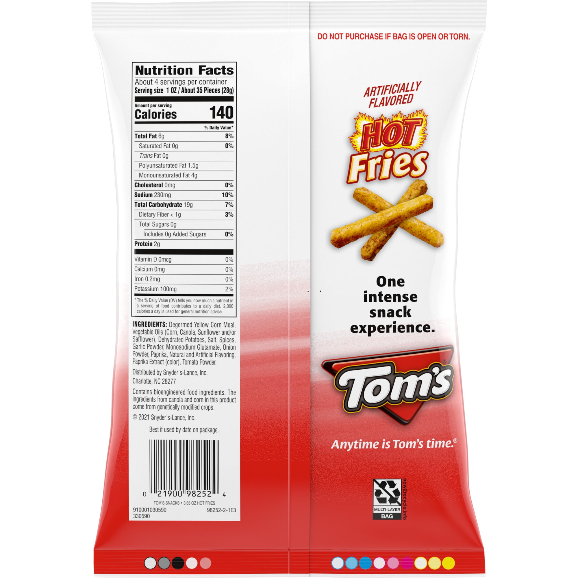 Tom's Hot Fries, 3.65 oz Bag