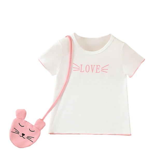 Gibobby Playeras Niñas Niños pequeños bebés niñas primavera verano estampado manga corta cuello camiseta bolsa ropa (Rosa, 3-4 Años)