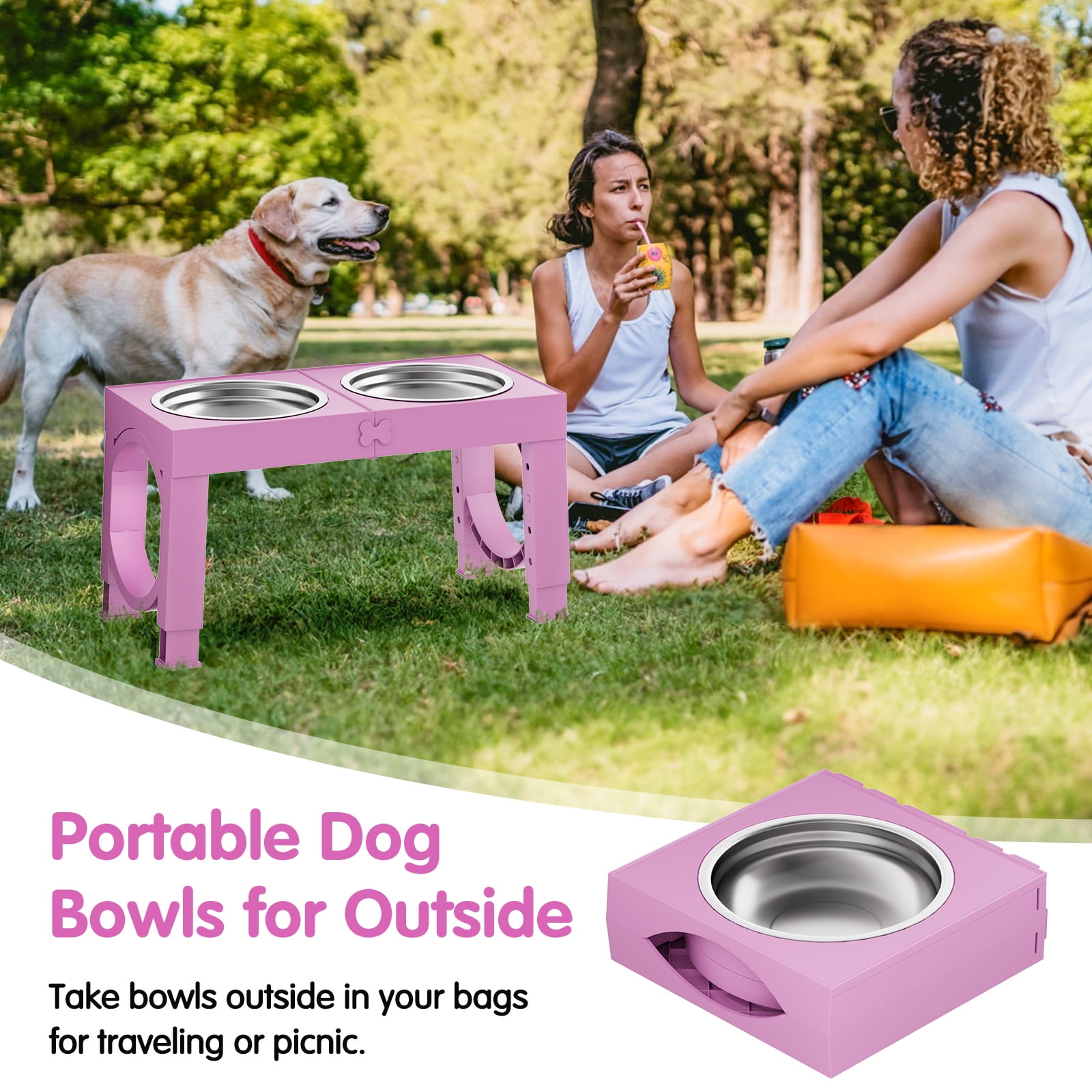 X XBEN Elevated Dog Bowls, 5 Heights Adjustable Dog Raised Bowl Stand with Two 1000ML Stainless Steel Dog Food and Water Bowls, Pet Bowl Holder to Protect Dogs Joints for Small Medium Large Dog