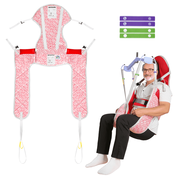 EZ Assistive Patient Lift Commode Sling for Toilet Transfer, Padded Back Support, 500 lbs Capacity, Red Geometric, Large