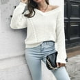 thumbnail image 3 of Womens Fall Fashion 2022! QLEICOM Sweaters for Women, Women's Hollow V-neck Sweater Women's Loose Autumn And Winter Long-sleeved Knitted Sweaters New On Clearance, 3 of 6