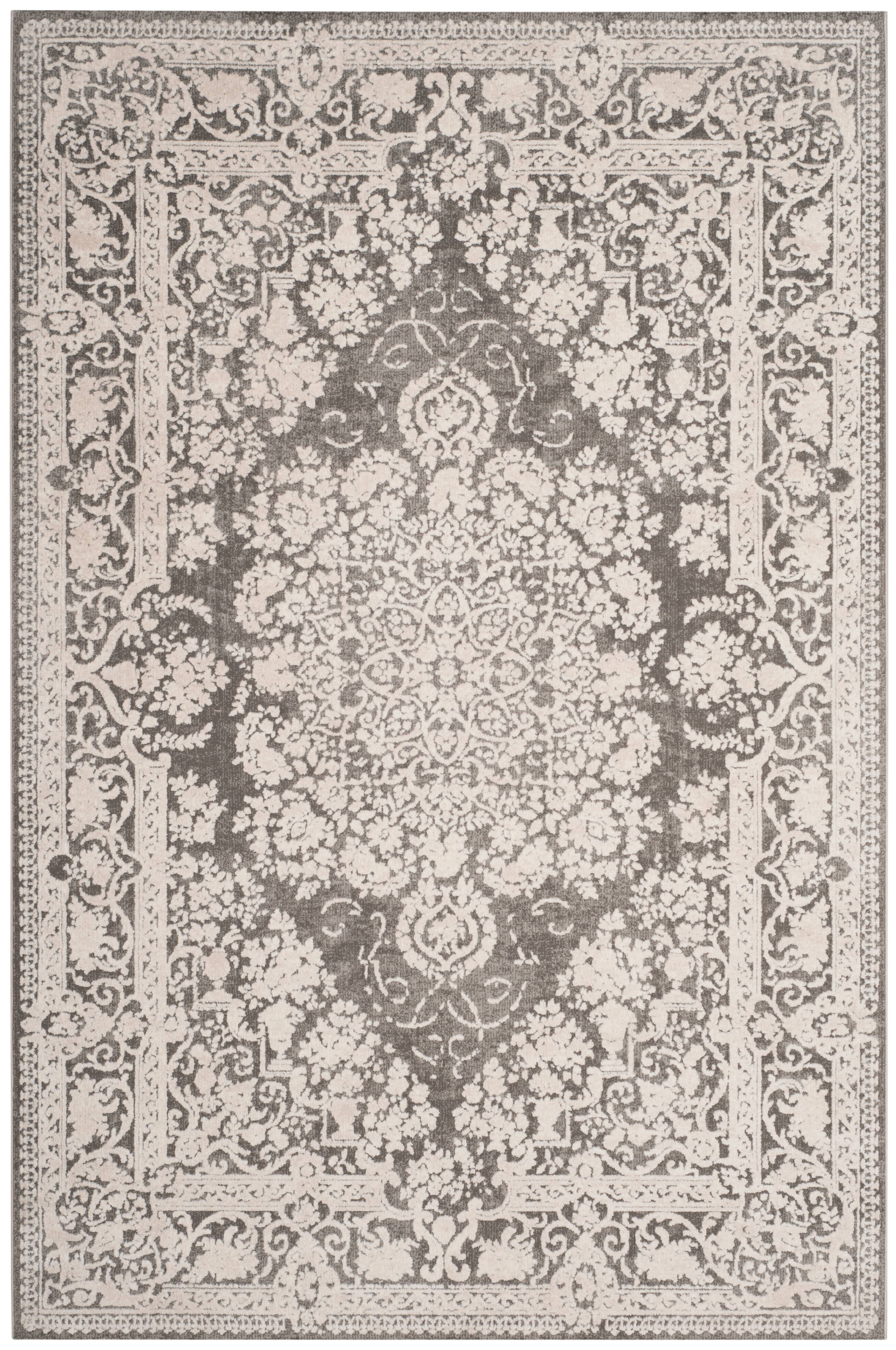 SAFAVIEH Reflection Sophia Traditional Area Rug, Dark Grey/Cream, 5' x 5' Square