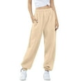 thumbnail image 4 of Women’s Fashion Sports Sweatpants Velvet Joggers with Drawstring Elastic Waist and Pockets, Casual Loose Fit Pants for Daily Wear Beige, 4 of 4