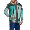 thumbnail image 2 of Zufioo Turquoise Beach Kayaking Print Men's Hooded Cardigan, Zip-up Long-Sleeved Sweatshirt Jacket Sportswear-3X-Large, 2 of 5