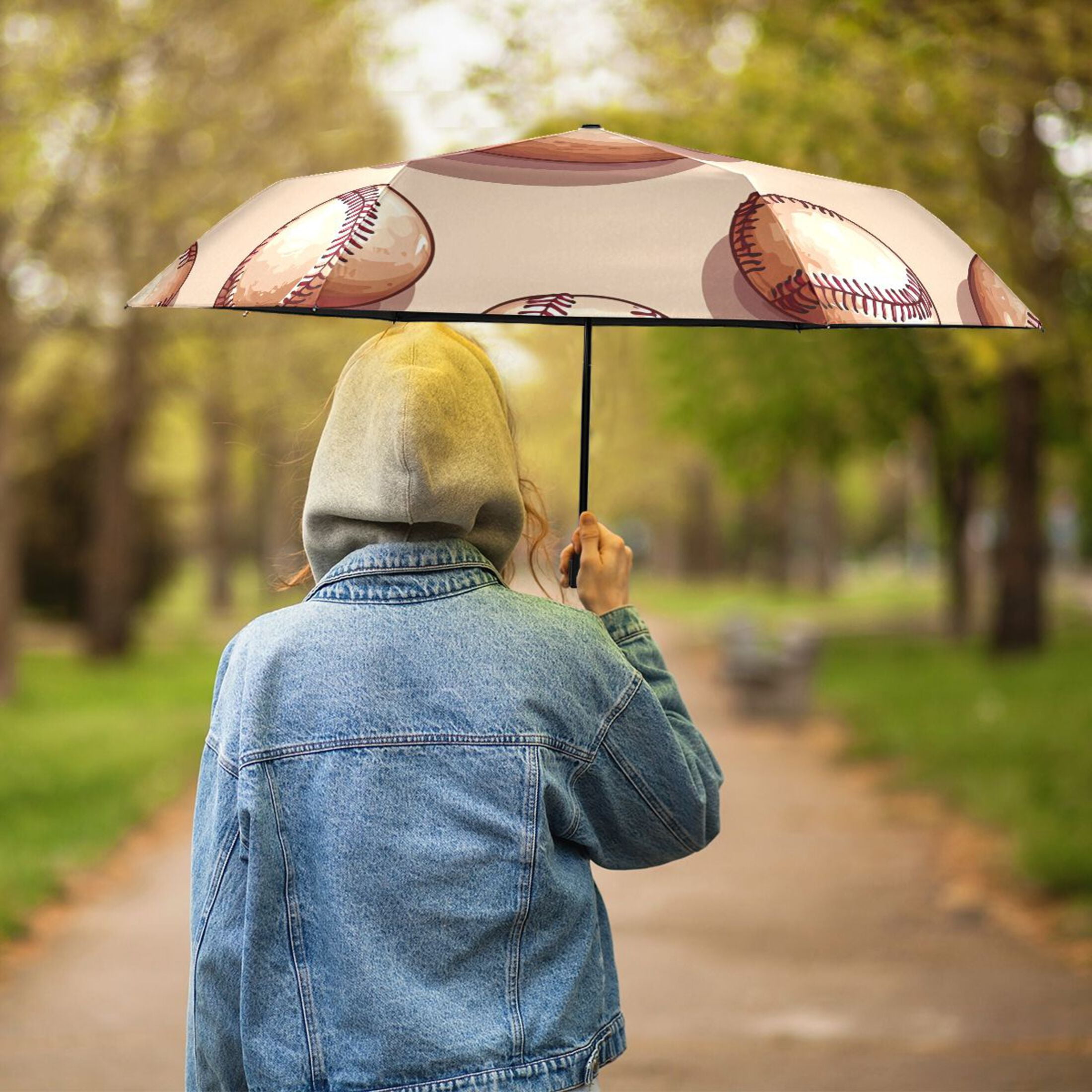 ALAZA Retro Baseballs UPF 50+ Compact Folding Umbrella for Rain Travel Umbrella Packable