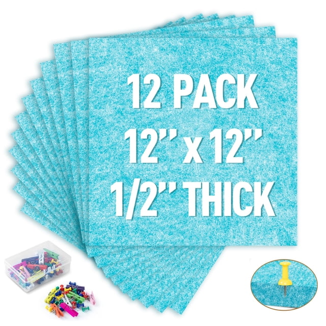 Tablón de anuncios de corcho AKTOP de fieltro de 30 x 30 cm, paquete de 12 con clips