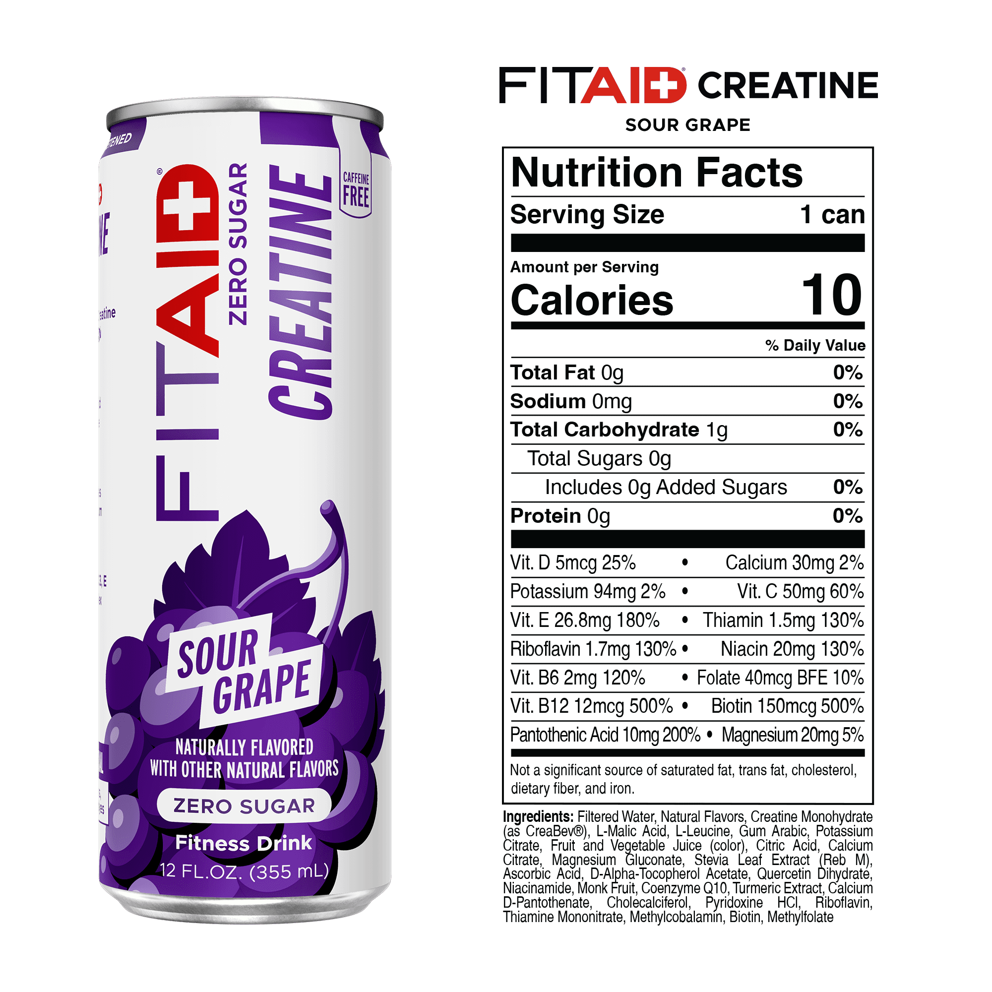 FITAID Creatine Zero Sugar Variety Pack, Encapsulated Creatine, Workout Recovery Drink, 24 Pack, 12 fl oz