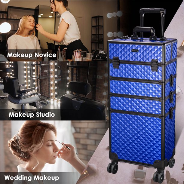 Byootique Classic Blue 4in1 Rolling Makeup Case on Wheels Cosmetic