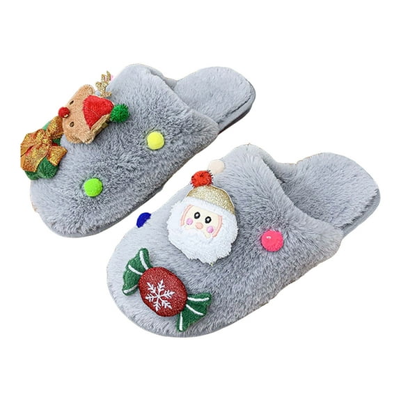 Mostsola Womens Slippers Cute Xmas Plush Slip on Shoes Warm House Slippers Casual Flats Slides