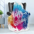 thumbnail image 4 of Birthday Soft Flannel Fleece Throw Blanket, Watercolor Splash Painting Artwork with Birthday Message Hand Written Art Print, Cozy Plush for Indoor and Outdoor Use, 60" x 80", Multicolor, by Ambesonne, 4 of 5