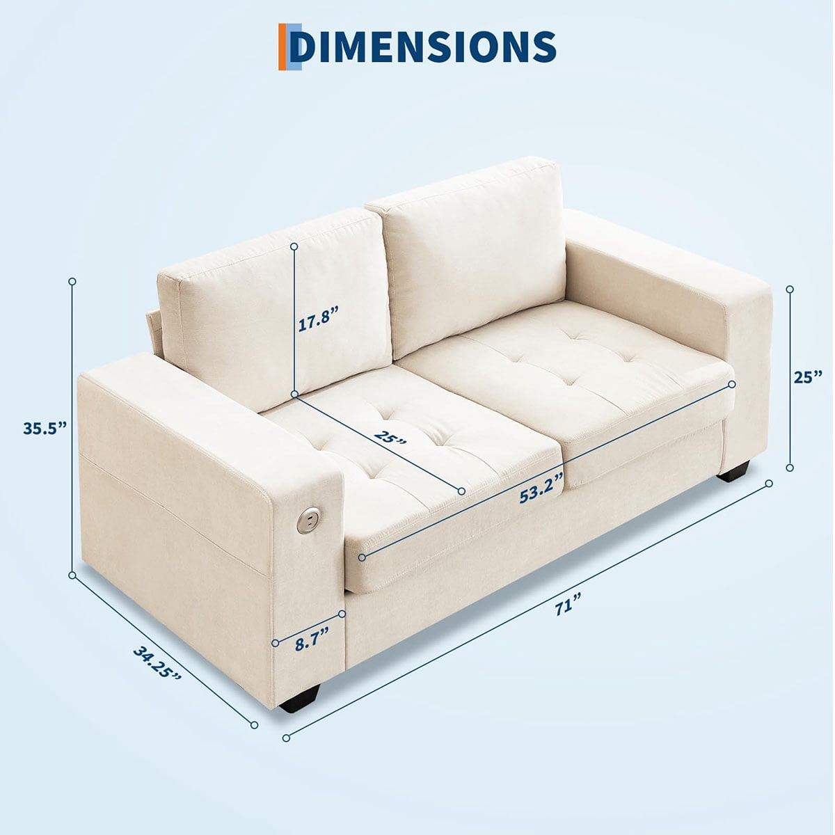 Danolapsi 70" Loveseat Sofa, Chenille Love Seat Couches With USB Charging Ports & Side Pockets, Button Tufted Upholstered Mid Century Modern Couch, Couches for Living Room, Bedroom, Apartment, Office