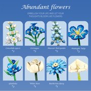 Blue Flower Bouquet Building Set , 766 PCS DIY Botanical Floral Kit with Adjustable Stems , Artificial Flower Decor Gift for Women, Home Office Vase Display