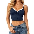 thumbnail image 2 of Crop Tops for Women Summer Color Block Spaghetti Strap Lace V Neck Low Cut Bow Front Slim Fit Y2k Camisole Going out Tank Top, 2 of 7