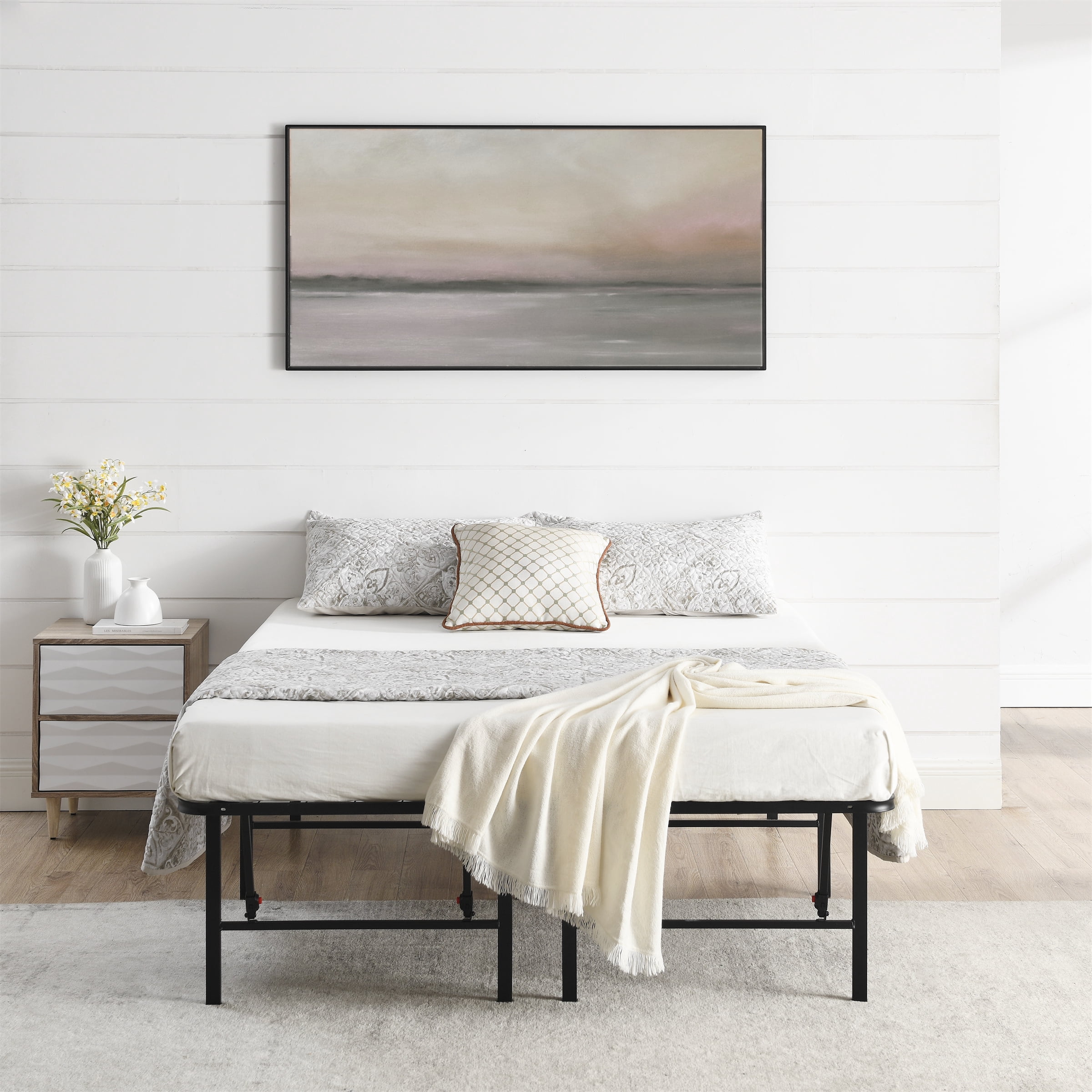 Mainstays Queen 18" High Profile Foldable Steel Platform Bed Frame with Storage Space Under Frame, No Box Spring Required, Black