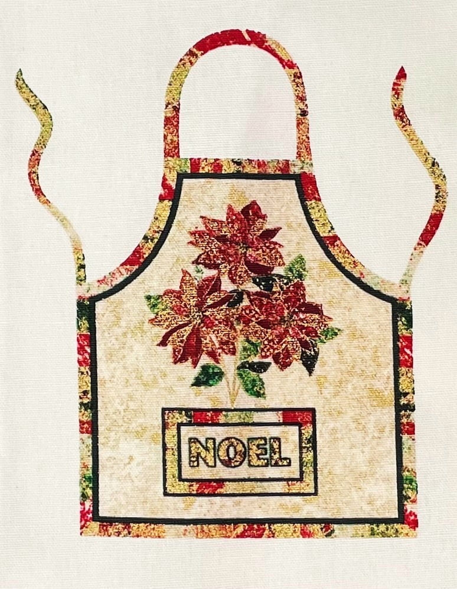 DIY Easy Cut and Sew Christmas Noel Poinsettia Full Apron Cotton Fabric Panel 36" X 44"