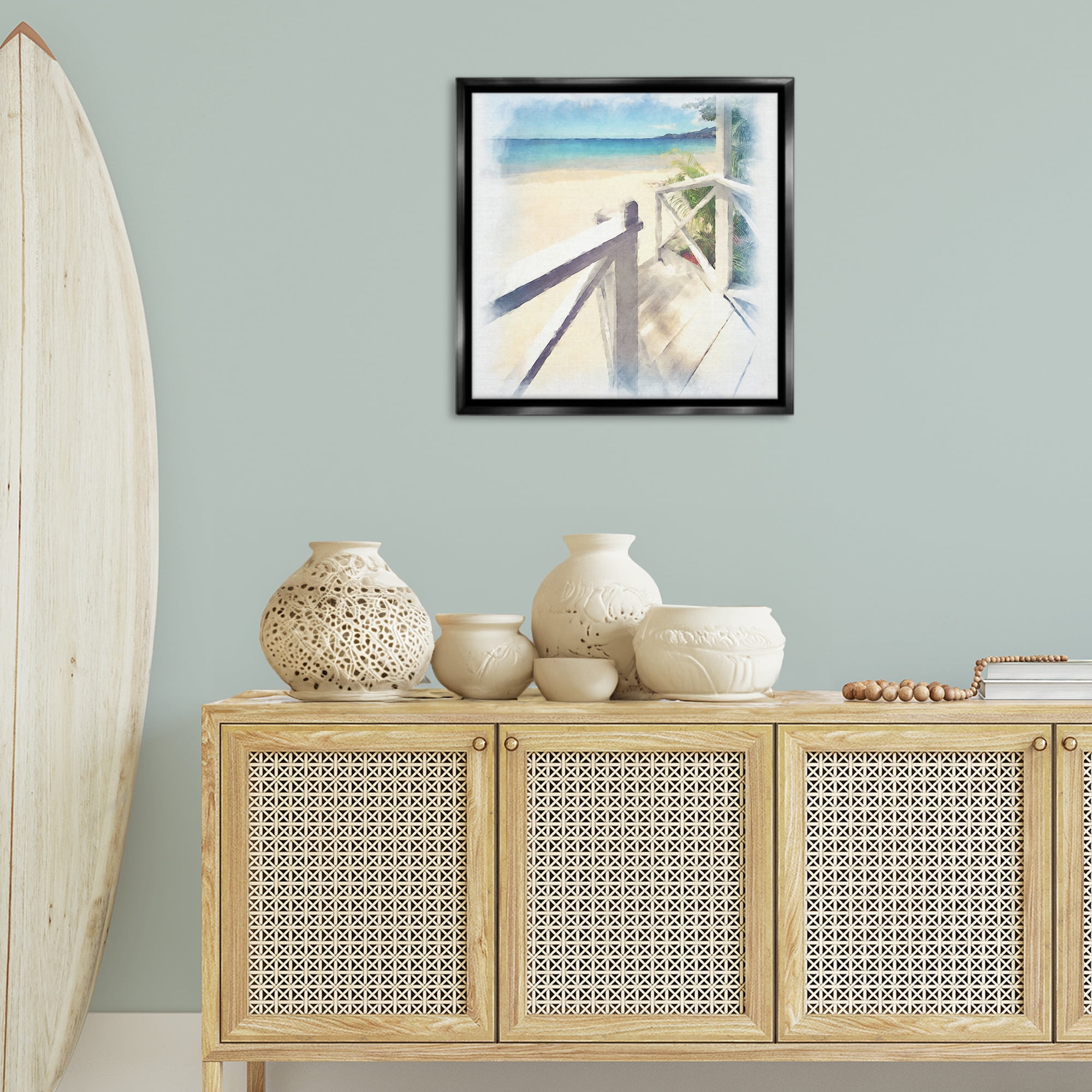 Stupell Industries Faded Beach Steps Landscape & Nature Painting Black Floater Framed Canvas Art Print Wall Art, 25 x 25
