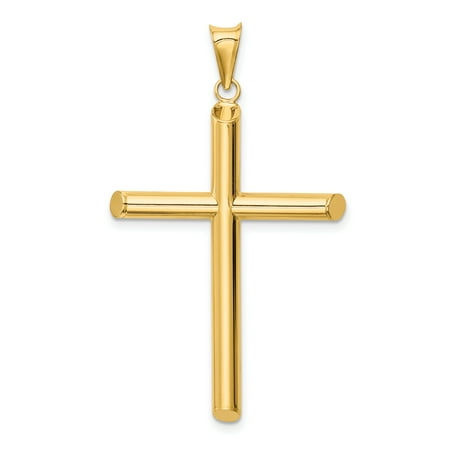 14k Yellow Gold Tube Cross Religious Pendant Charm Necklace