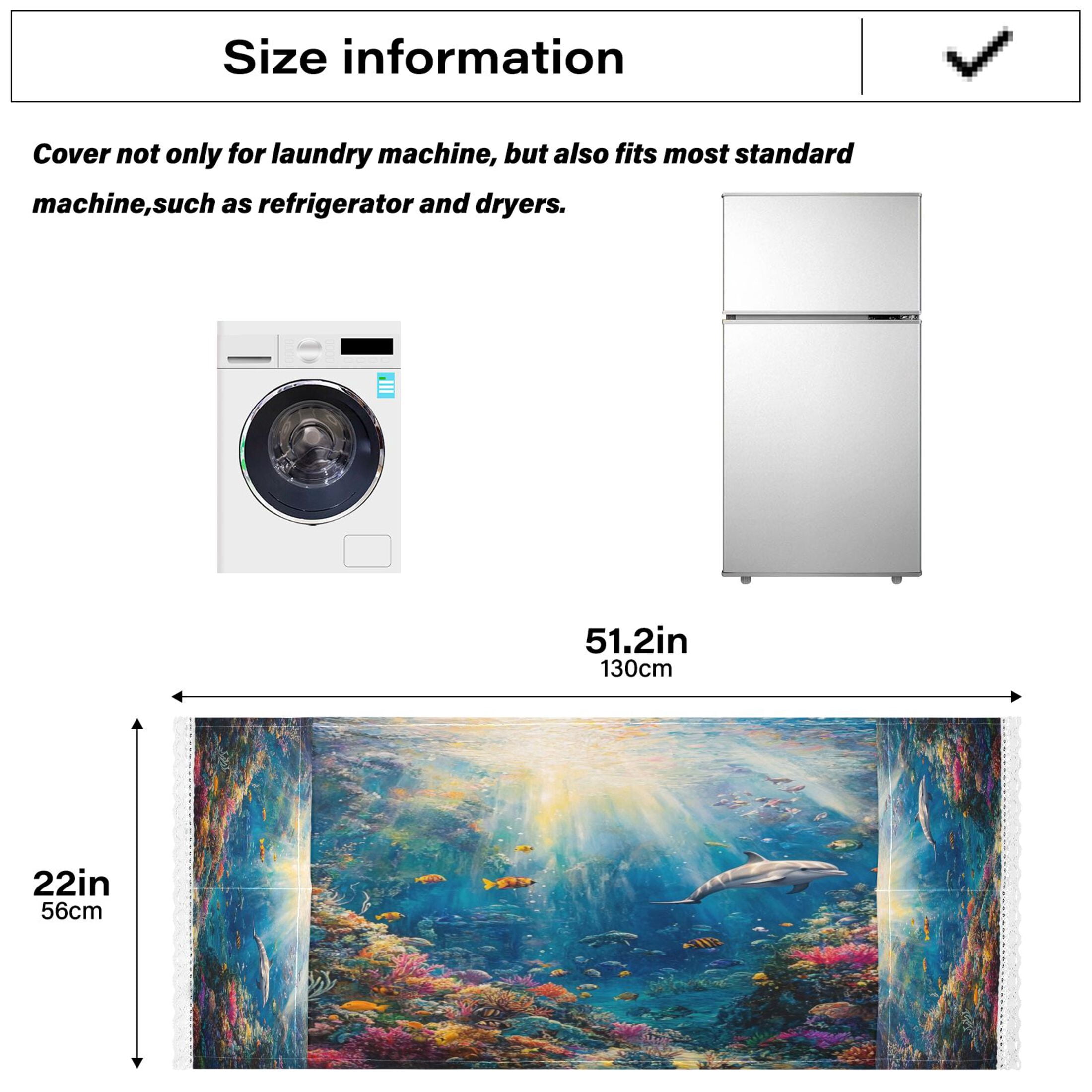 Washing Machine Cover 51.2x22in, Durable Polyester Dust Cover with Lace Trim and Side Pocket for Appliances Underwater World
