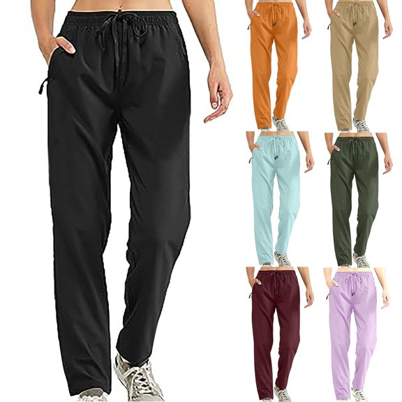 HAOTAGS Womens Quick Dry Joggers with Zipper Pockets, Solid Color Sport Pants for Running Yoga Black