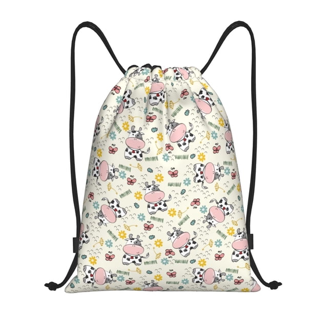 Saiise Cute Cow Pattern Sports Drawstring Backpack - String Swim Gym Bag with Wet Proof Pocket for Women&Men-Small