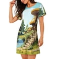thumbnail image 2 of Sikiie Cartoon Mushroom House Print Women's Short-sleeved Nightdress, Round Neck Pullover Nightdress Pajamas Summer Home Wear, 2 of 6