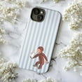 thumbnail image 5 of Adorable Curious Monkey with White Rabbit Phone Case, Cartoon Blue Striped iPhone Cover for iPhone 17 16 15 14 13 12 11 Plus Pro Max Mini, 5 of 6