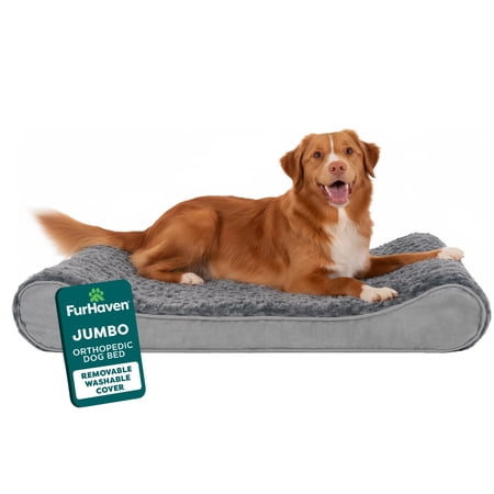 FurHaven Pet Dog Bed | Orthopedic Ultra Plush Luxe Lounger Pet Bed for Dogs & Cats, Gray, Jumbo