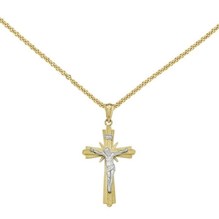 14kt Two-Tone Gold Polished Crucifix Pendant