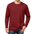 thumbnail image 6 of Hngshg T-Shirts for Men Comfort Long Sleeve Pocket Lounge Tops Casual Solid Color Crew Neck Pullover Tee Shirts, 6 of 7