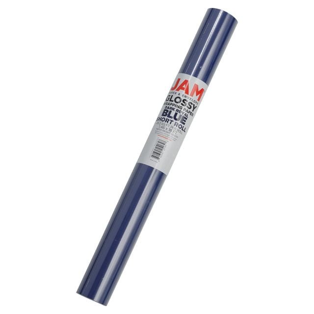 JAM Paper Glossy Wrapping Paper, 26.3 Sq ft (17 in x 18 Ft), Royal Blue, 1/Pack