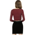 thumbnail image 6 of INSPIRE CHIC Women's Glitter Top Twist Fitted Long Sleeve Cutout Party Cropped Sparkly Tops M Burgundy, 6 of 9