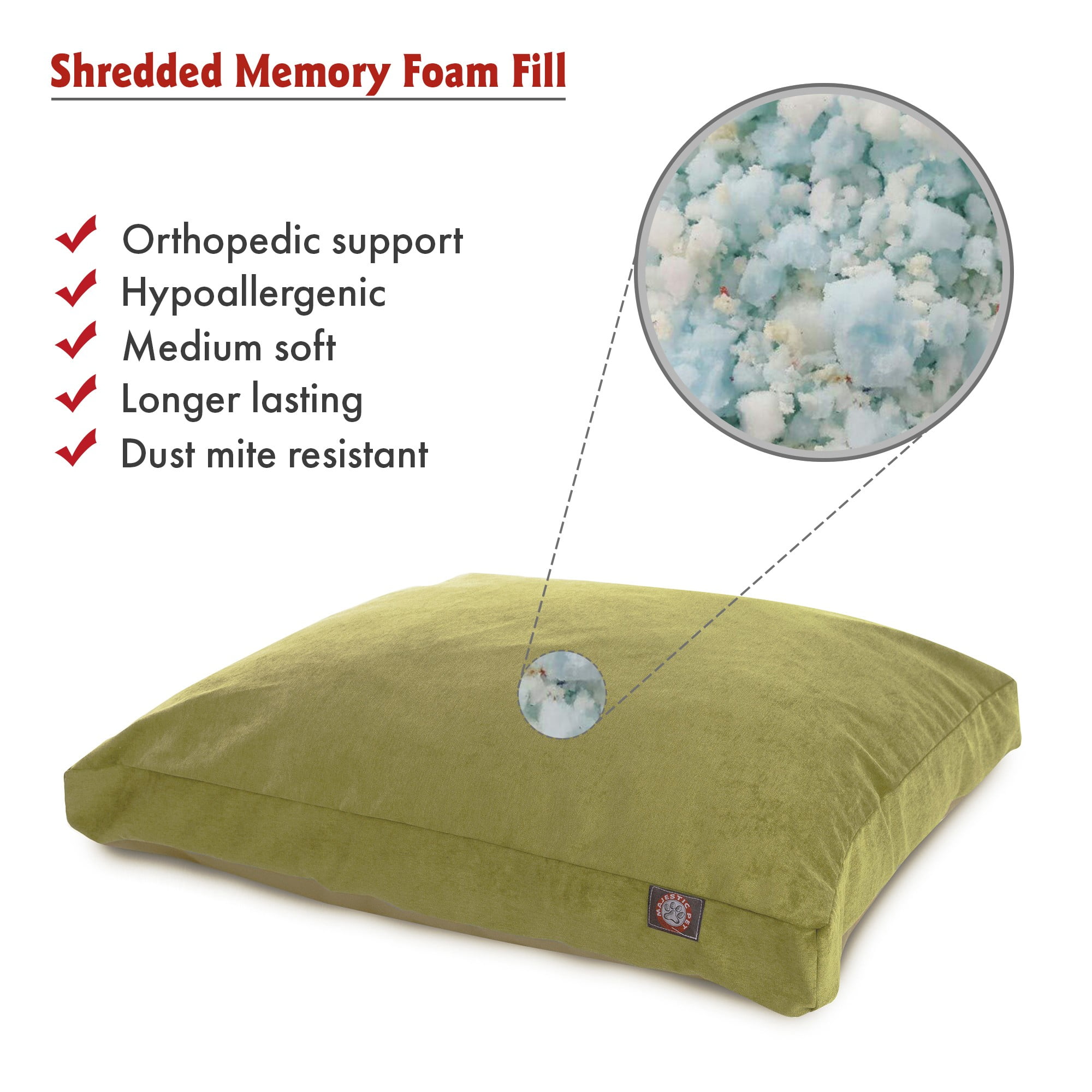 Majestic Pet | Villa Velvet Shredded Memory Foam Rectangle Pet Bed For Dogs, Removable Cover, Apple, Small