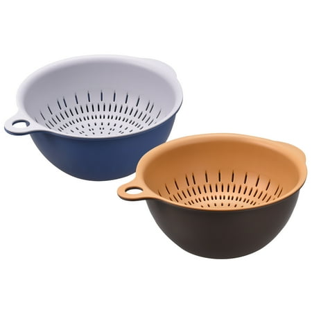 

Unique Bargains Strainer Colander Bowl Set Double Layer Drain Basin Basket Blue Brown 28cm x 23.5cm x 11cm