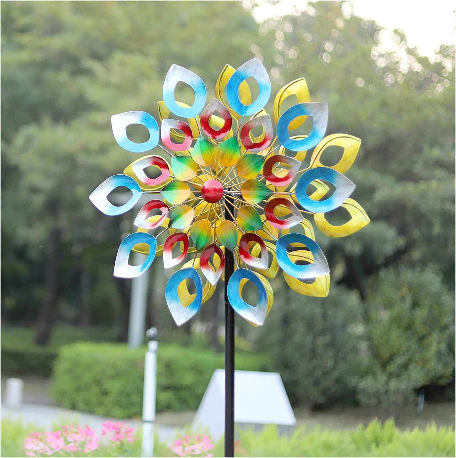 Cyan Oasis 84 inches Wind Spinner, Metal Wind Sculpture (Multi