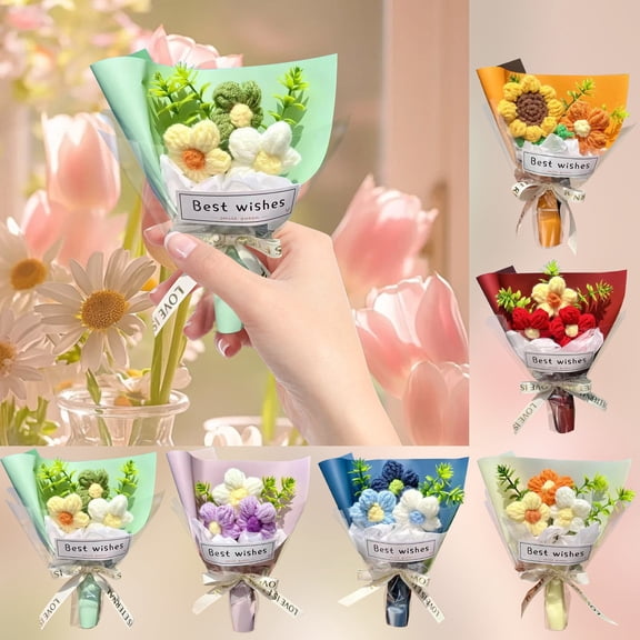 Handmade Wool Knitted Miniature Bouquet Knitted Wool Flower Bouquet: A with Fresh Charm Mothers Day Decorations