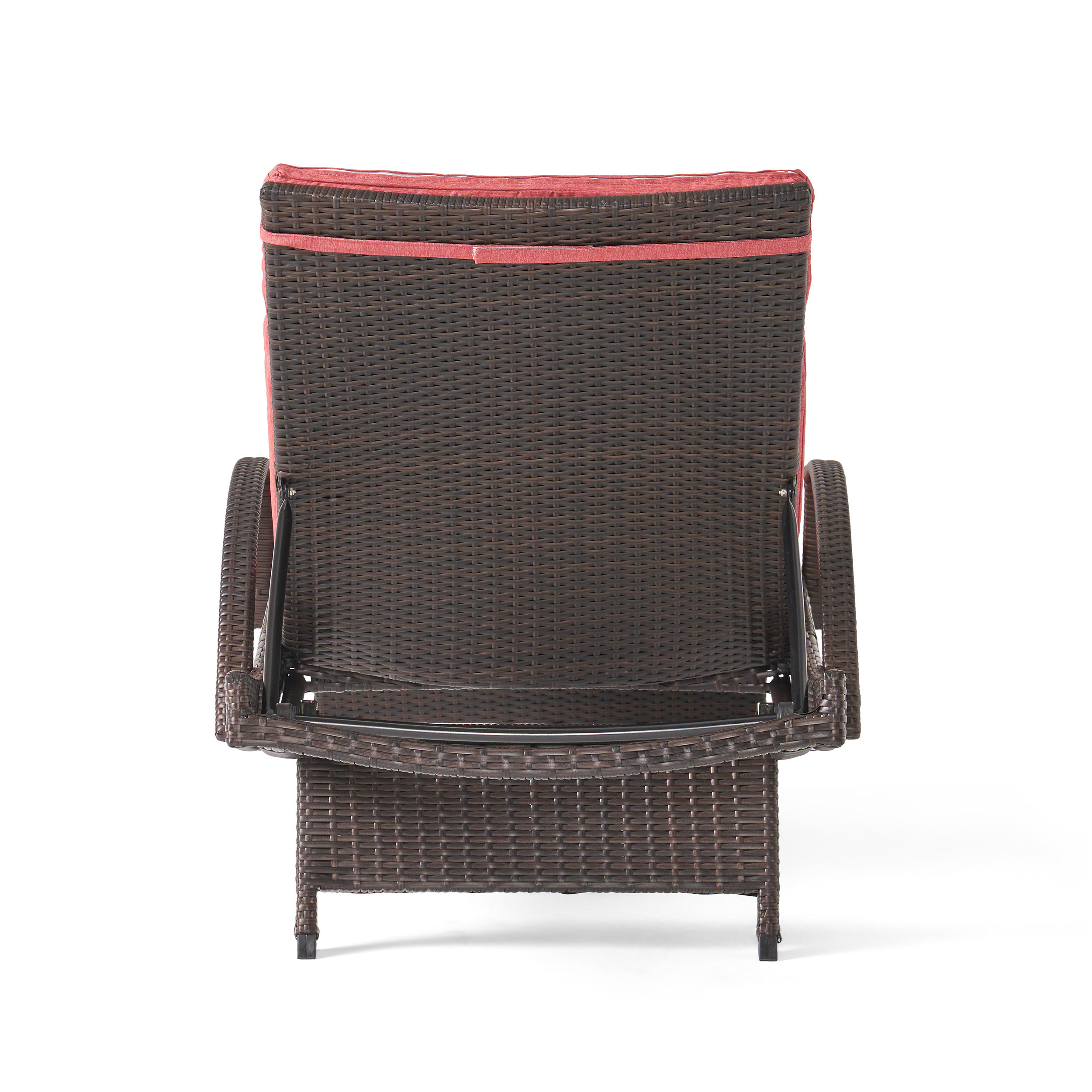 GDF Studio Olivia Outdoor Wicker Adjustable Chaise Lounge with Cushion, Multibrown and Red - image 2 of 8